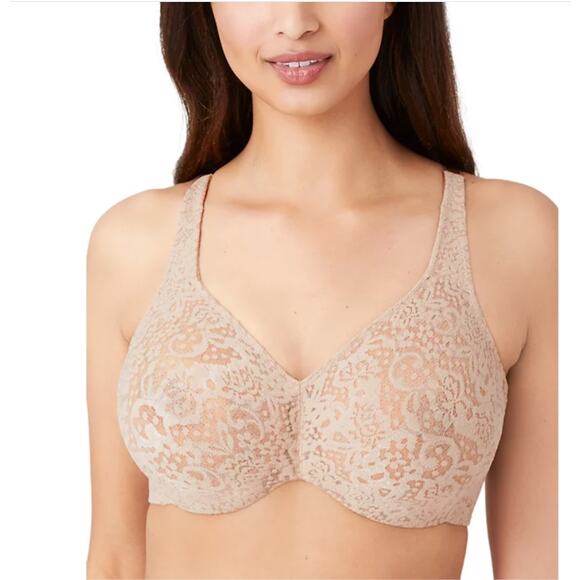 WACOAL FULL FIGURE COVERAGE HALO LACE BRA 6554 TOAST - NUDE 34DDD